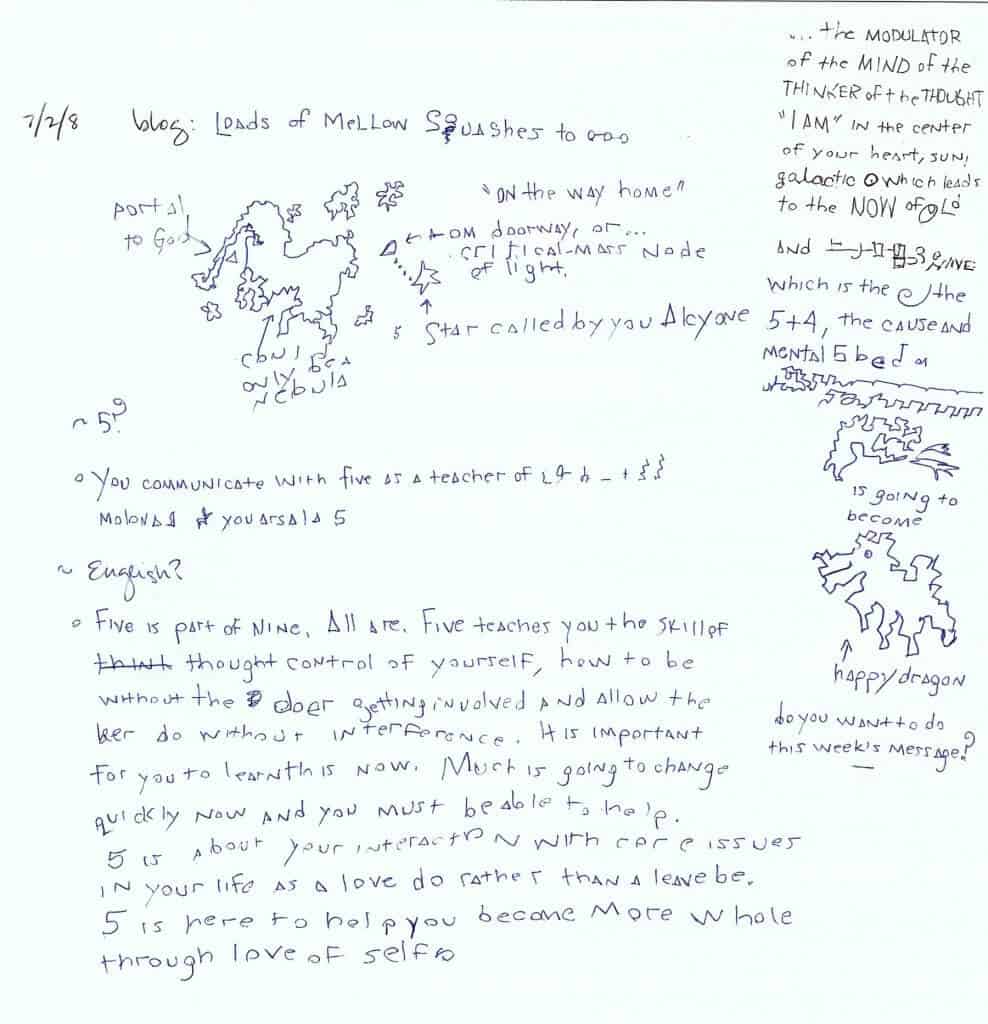 Pleiadian automatic writing drawing Nine's Path mellow squashes large