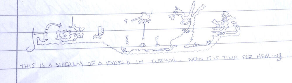 Pleiadian automatic writing drawing Nine's Path world in turmoil diagram