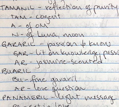 Pleiadian language dictionary notebook page handwriting